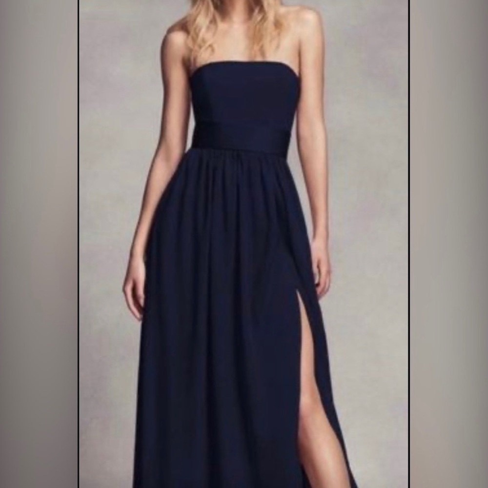 Navy Blue Strapless Gown with belt